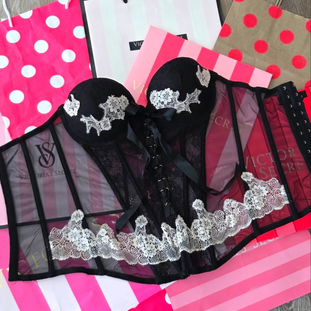 Victoria's Secret Vintage Strapless Push-up Bustier Corset Bra Lace-up Boning - Picture 11 of 13